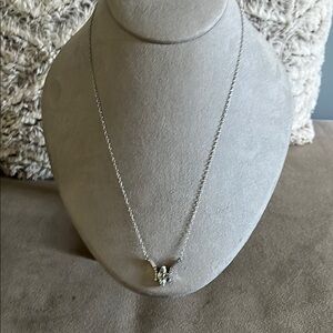 Elegant Aquamarine and Zircon Rhodium Plated Silver Necklace